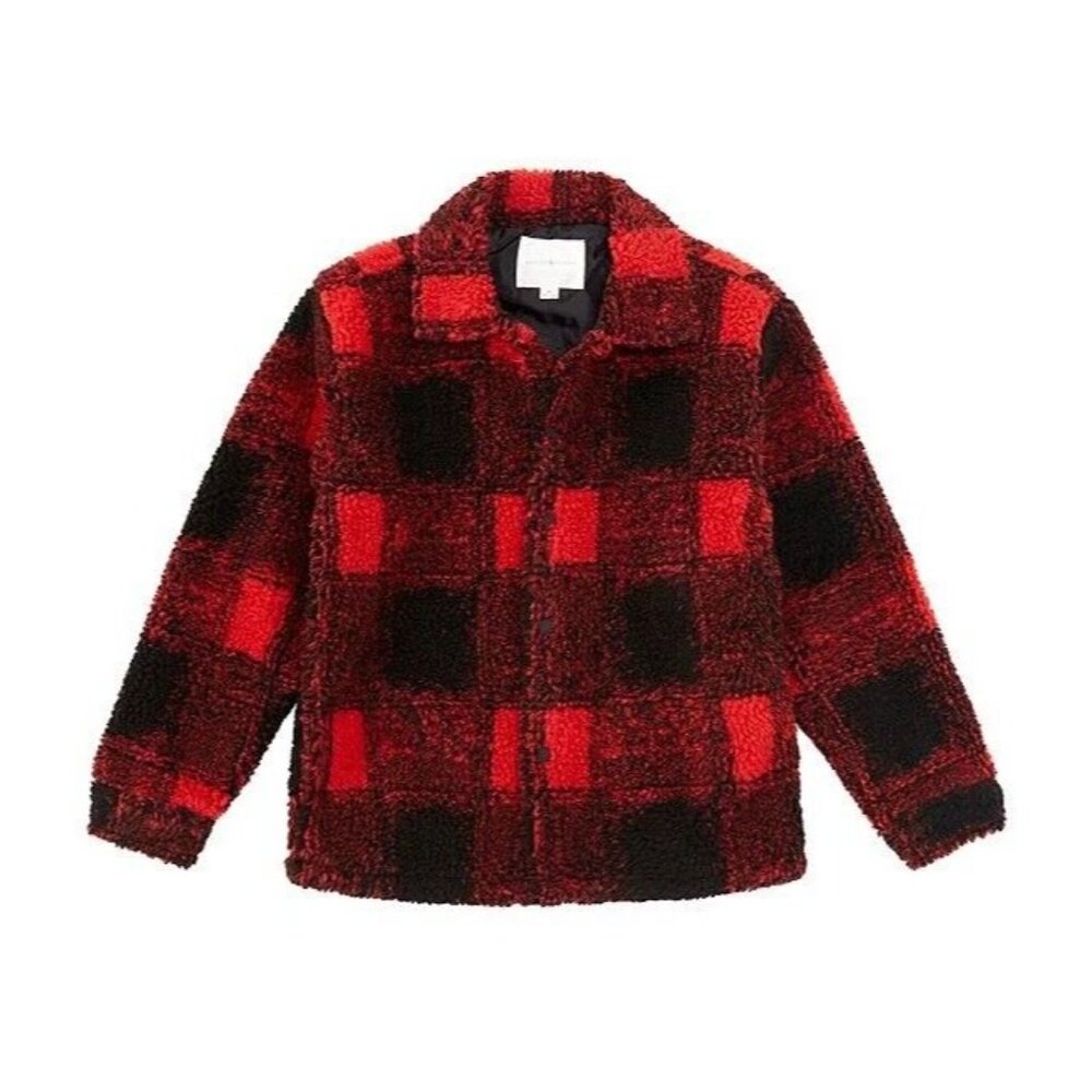 Scene&Heard Long Sleeve Plaid Sherpa Shacket For Big Boys 14/16